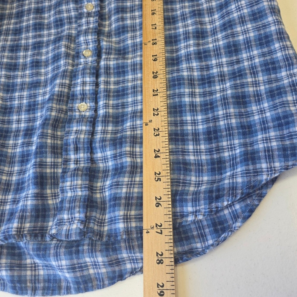 Polo Ralph Lauren Mens Blue Plaid 100% Linen Long Sleeve Button Down Shirt Large - Picture 7 of 8